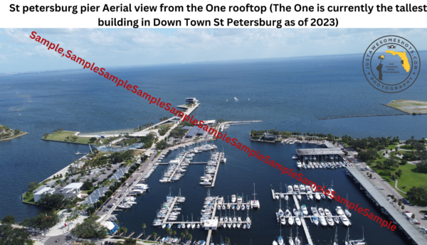 St petersburg pier Aerial view from the One rooftop (The One is currently the tallest building in Down Town St Petersburg as of 2023)